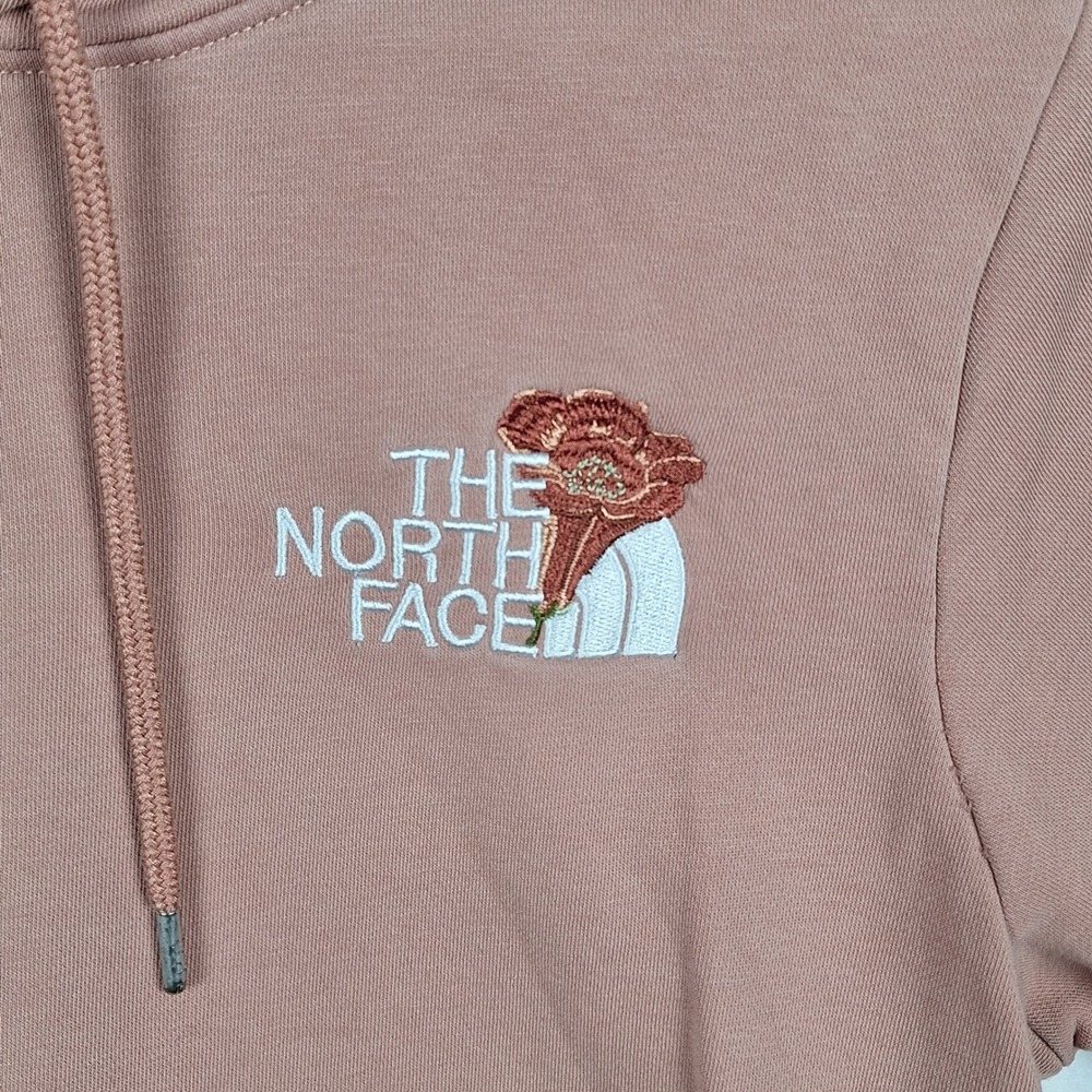 The North Face Floral Embroidered Pullover Hoodie Pink Mauve Medium - Picture 2 of 9